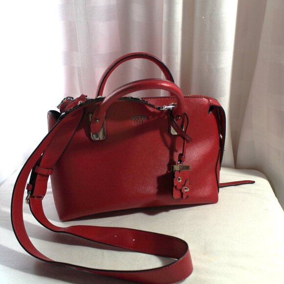 Guess "Liya" Red Faux Saffiano Satchel, Shoulder Bag, Crossbody - Picture 2 of 16